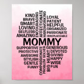Mama Word Cloud Naam Pink Ombre Poster (Voorkant)