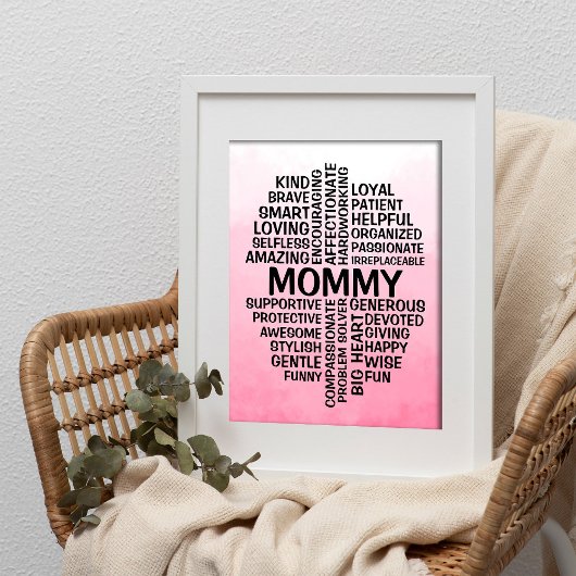 Mama Word Cloud Naam Pink Ombre Poster