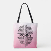 Mama Word Cloud Naam Pink Ombre Tote Bag (Achterkant)