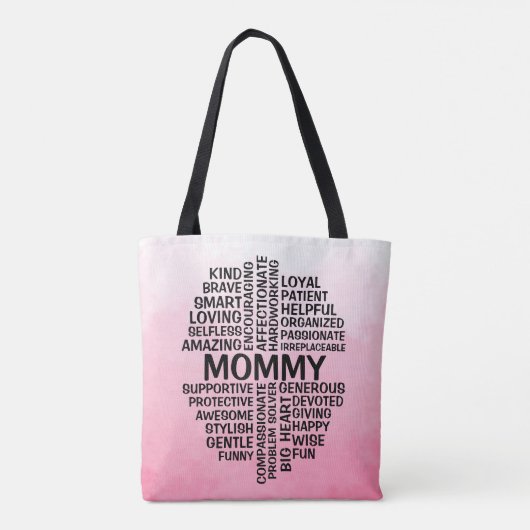 Mama Word Cloud Naam Pink Ombre Tote Bag (Achterkant)