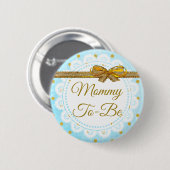 Mama wordt Baby shower Blauw & Goud Button (Voorkant /achterkant)