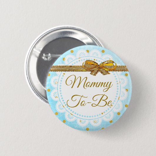 Mama wordt Baby shower Blauw & Goud Button (Voorkant /achterkant)
