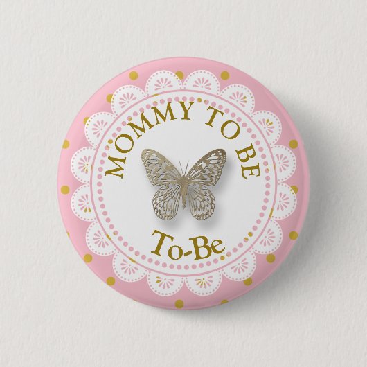 Mama wordt Baby shower roze & gouden vlinder Butto Ronde Button 5,7 Cm (Voorkant)