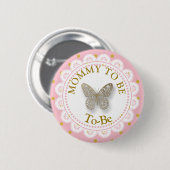 Mama wordt Baby shower roze & gouden vlinder Butto Ronde Button 5,7 Cm (Voorkant /achterkant)