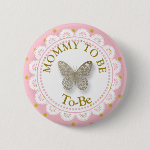 Mama wordt Baby shower roze & gouden vlinder Butto Ronde Button 5,7 Cm