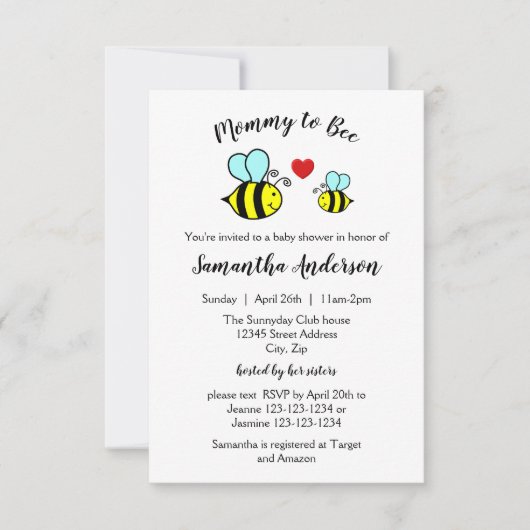 Mama wordt Bij - 3x5 babyshower uitnodiging (Voorkant)