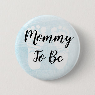 Mama wordt blauw Voetafdrukken Baby shower Ronde Button 5,7 Cm