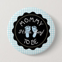 Mama wordt Blue Gingham Baby shower knop