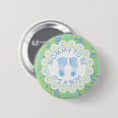 Mama wordt Blue & Green Baby shower Button (Voorkant /achterkant)