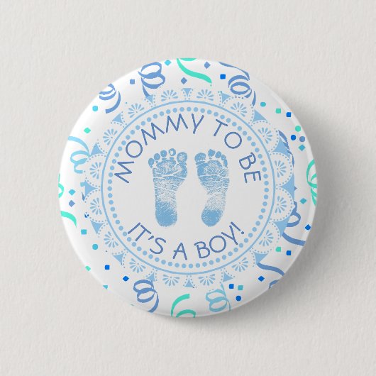 Mama wordt Blue & White Baby shower Button (Voorkant)
