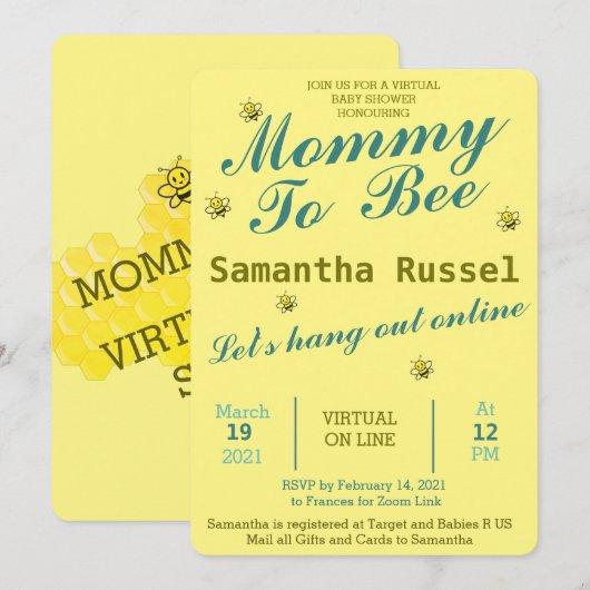 MAMA WORDT SCHATTIGE VIRTUEEL BABY SHOWER KAART (Voorkant / Achterkant)