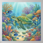 Mama Zeeschildpad en Broedplaats voor Schildpadjon Poster (Voorkant)