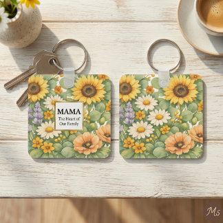 MAMA Zonnebloem Lavendel Gouden Frame Vierkante Sl Sleutelhanger