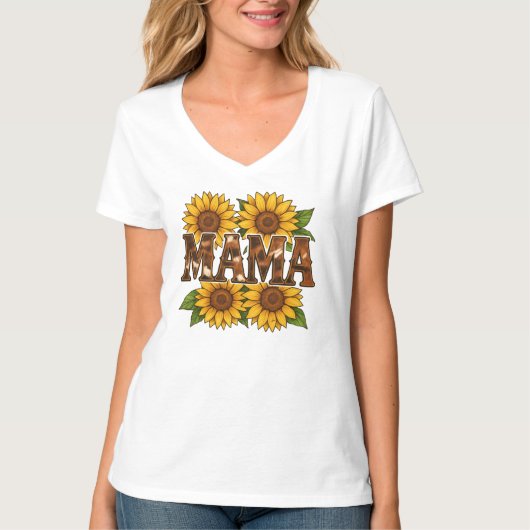 Mama Zonnebloemen Cadeau Voor Mama Moederdag Rusti T-shirt (Voorkant)