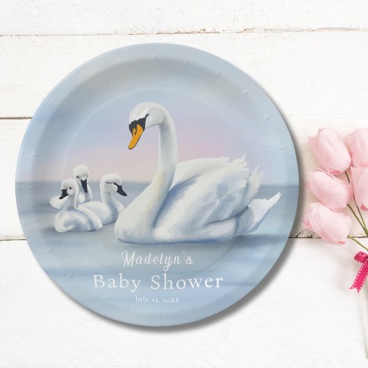 Mama zwaan met baby's Baby shower Papieren Bordje