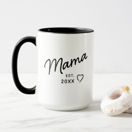 Mama Zwart en Wit Minimalistisch Oprichtingsjaar Mok