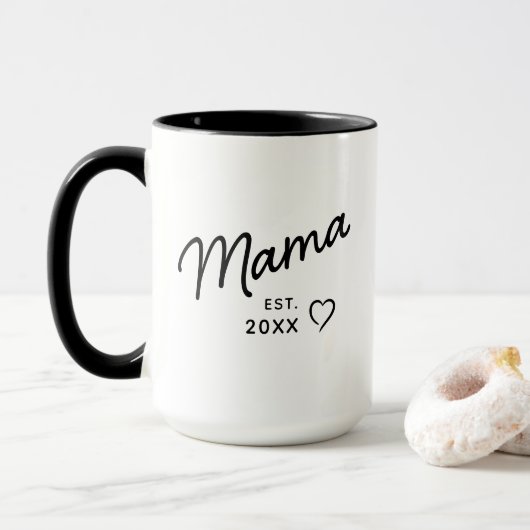 Mama Zwart en Wit Minimalistisch Oprichtingsjaar  Mok (Met donut)