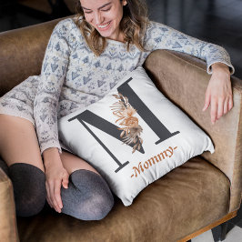 Mama zwart M typografie met gouden bloem Kussen