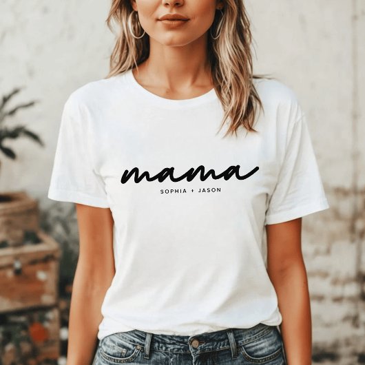 Mama | Zwart schrift met Kinder namen T-shirt
