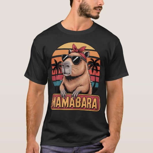 Mamabara Capybara Grappige Retro Zonnebril Dier T-shirt (Voorkant)