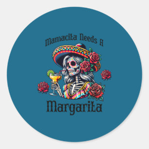 Mamacita heeft een margarita dronken skelet cinco ronde sticker