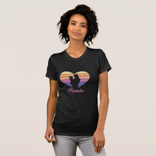 Mamãe - moeder en kind Retro Heart Silhouette T-shirt (Voorkant volledig)