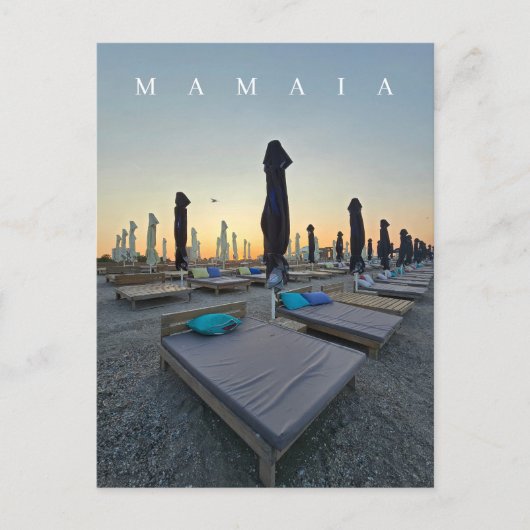 Mamaia-strand op een avondansichtkaart briefkaart (Voorkant)