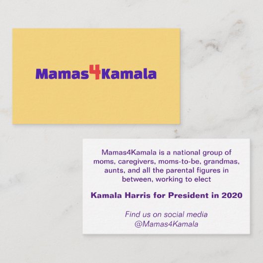 Mamas4Kamala-kaarten Visitekaartje (Voorkant / Achterkant)