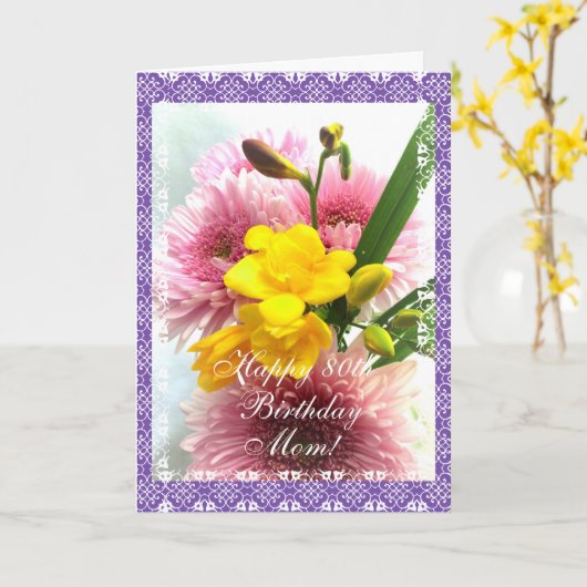 Mama's 80ste verjaardag (fresia's veranderen leeft kaart (Gele Bloem)