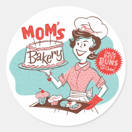 Mama's Bakkerij Retro Stickers — Rond (Voorkant)
