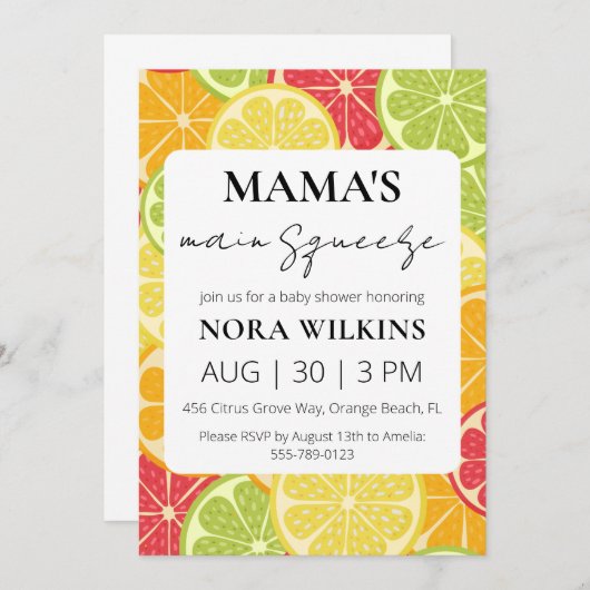 Mama's belangrijkste knijp citrus baby shower uitn kaart (Voorkant / Achterkant)