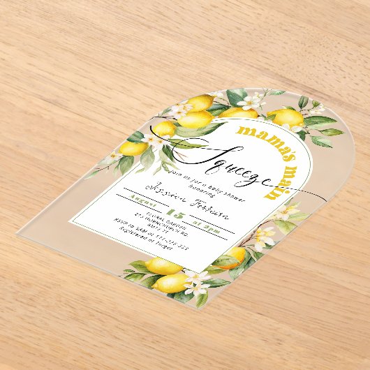 Mamas belangrijkste knijpen citroen citrus baby sh acryl uitnodigingen (Laagn)