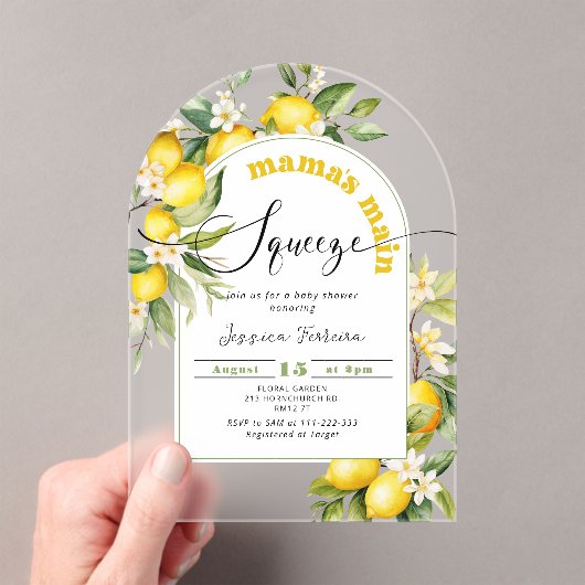 Mamas belangrijkste knijpen citroen citrus baby sh acryl uitnodigingen (Insitu (Draagbaar))