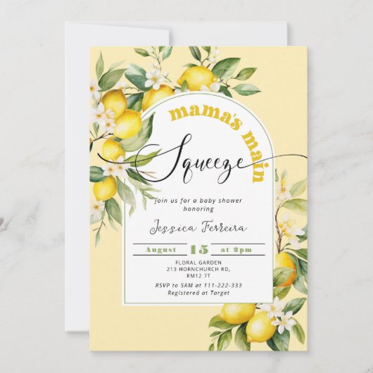 Mamas belangrijkste knijpen citroen citrus baby sh kaart (Voorkant)