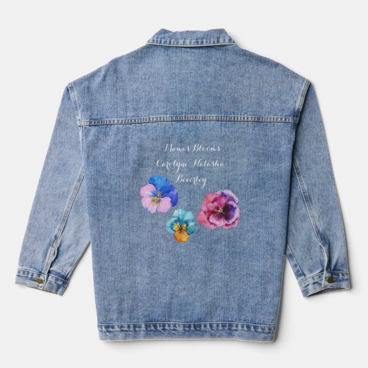 Mama's Blooms: Een Trio van Waterverf Pansies Denim Jacket (Achterkant)