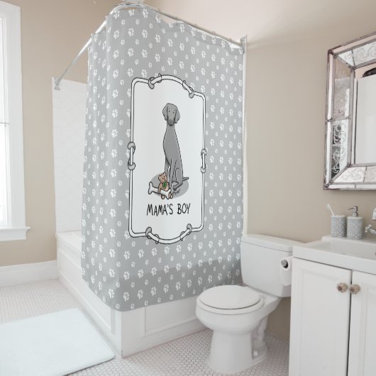 Mama's Boy Weimaraner (grijs 1) speelgoedhond mama Douchegordijn (In situ)