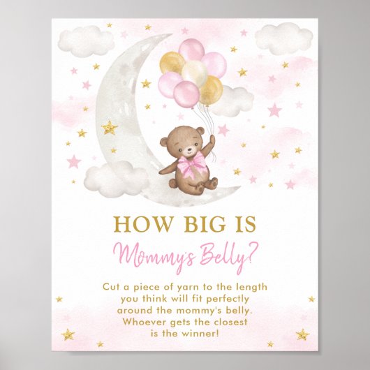 mama's buik spel meisje teddy beer ballonnen teken poster (Voorkant)