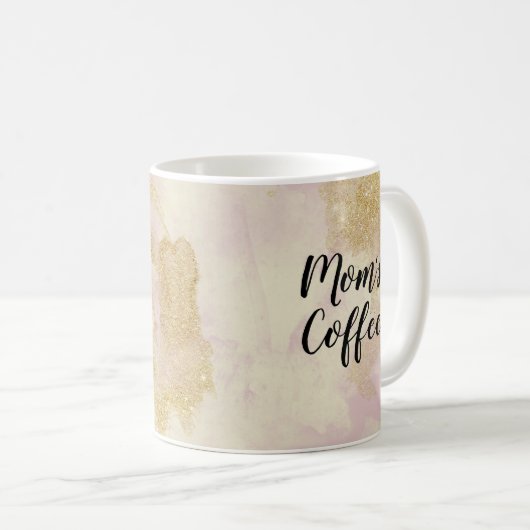 Mama's Coffee roze en gouden glitter mok (Voorkant rechts)