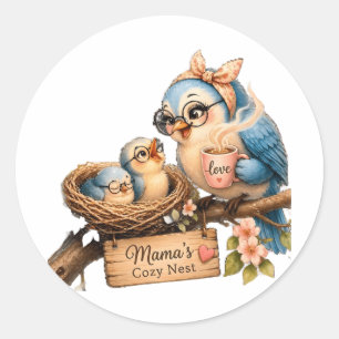 Mama's Cozy Nest – Moeder Vogel & Baby Sticker  