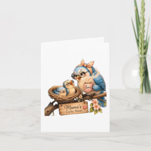 Mama's Cozy Nest – Zoete Vogel Familie Wenskaart Feestdagen Kaart