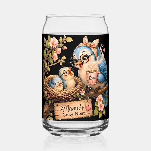 Mama's Cozy Nest Zwarte Drinkset Blikvorm Glas (Voorkant)