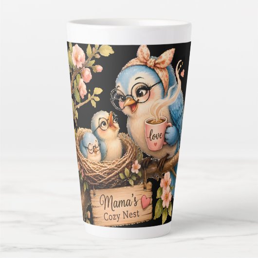 Mama's Cozy Nest Zwarte Latte Mok (Voorkant)