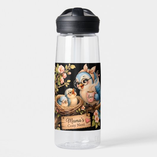 Mama's Cozy Nest Zwarte Waterfles (Voorkant)