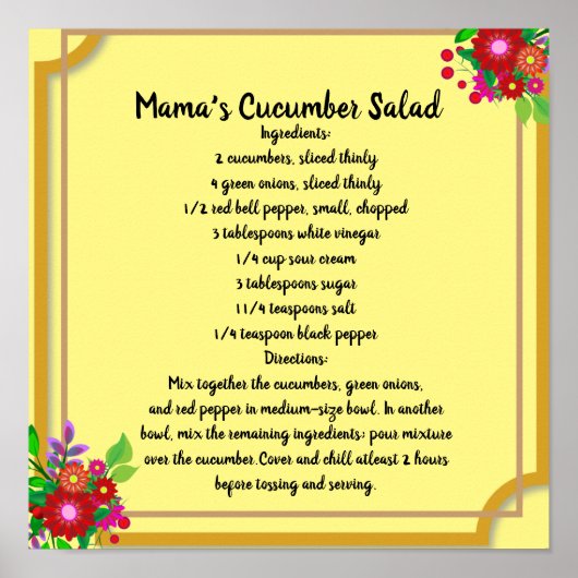 Mama's Cucumber Salad Recipe Poster Memories (Voorkant)