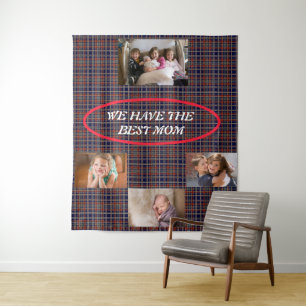 Mama's de beste Tartan Plaid Freestyle White Font Wandkleed