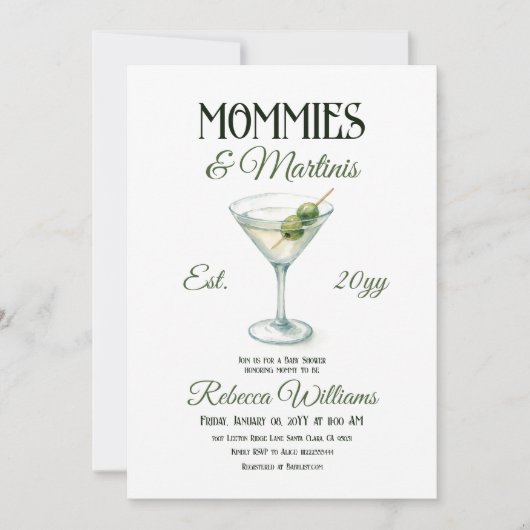 Mama's en Martini A Tini One Olive Baby shower Kaart (Voorkant)