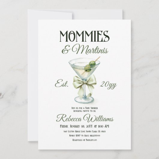 Mama's en Martini Tini One Olive Bow Baby shower Kaart (Voorkant)