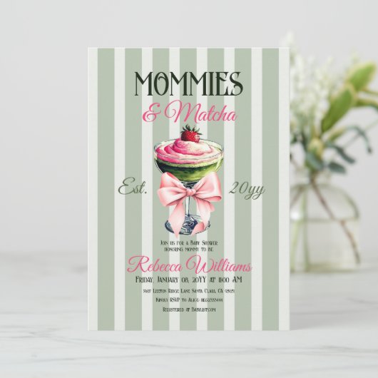 Mama's en Matcha Aardbei Roze Boog Baby shower Kaart (Staand voorkant)