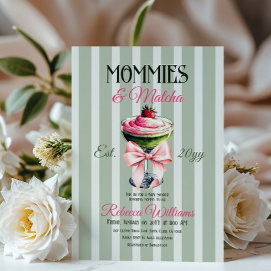 Mama's en Matcha Aardbei Roze Boog Baby shower Kaart