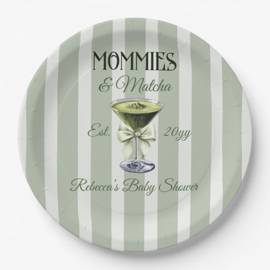 Mama's en Matcha Olive Green Bow Baby shower Papieren Bordje (Voorkant)